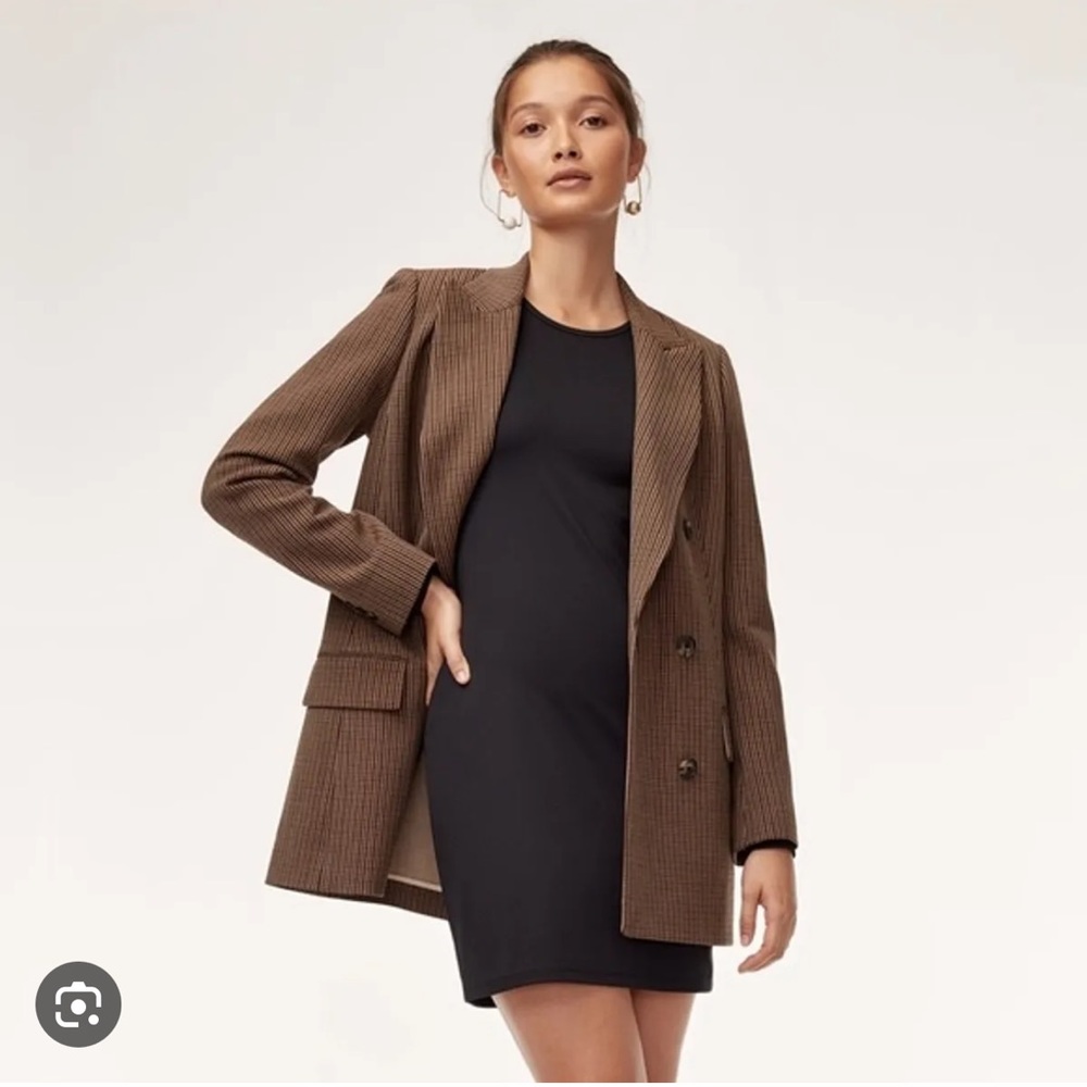 Aritzia Margaux Double Breasted Blazer Black Brown Plaid